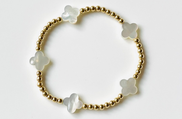 14K Gold Filled Mother of Pearl Clover Bracelet