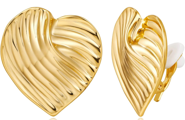 14K Gold Plated Heart Clip-on Earrings