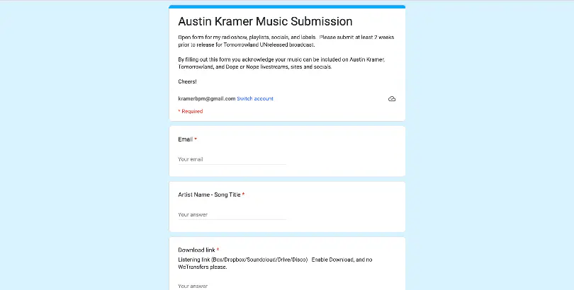 Pitch Form (Playlists,Socials,Livestream)