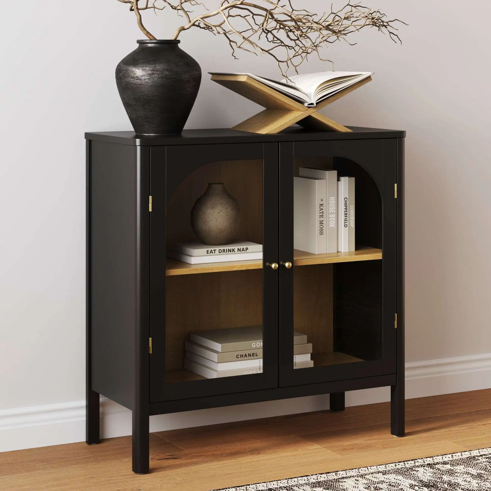 Wood & Glass Door Storage Cabinet
