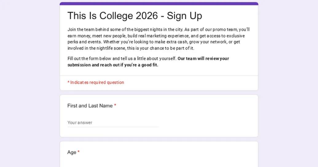 This Is College 2026 - Sign Up