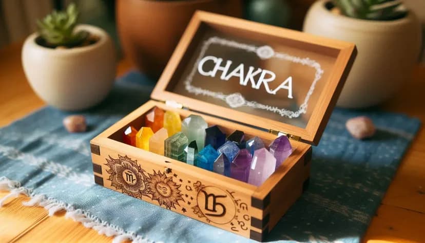Chakra crystal set (14 crystals +Palm Stone) in Wooden Box $125
