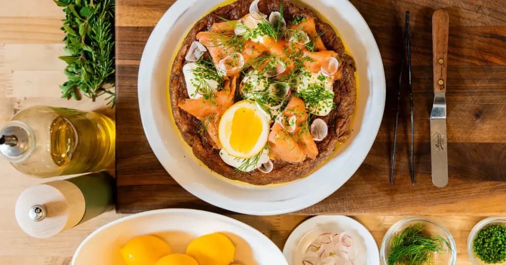 Smoked Salmon, Caramelized Onion & Gruyere Frittata