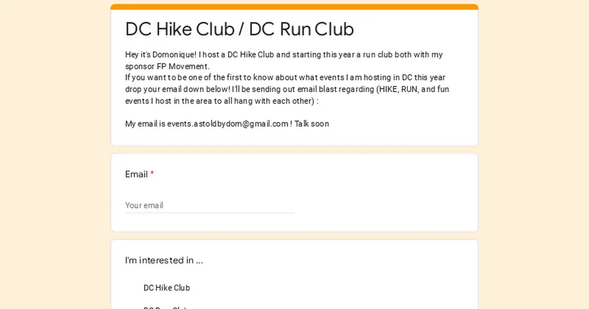 Run Club Newsletter Sign up