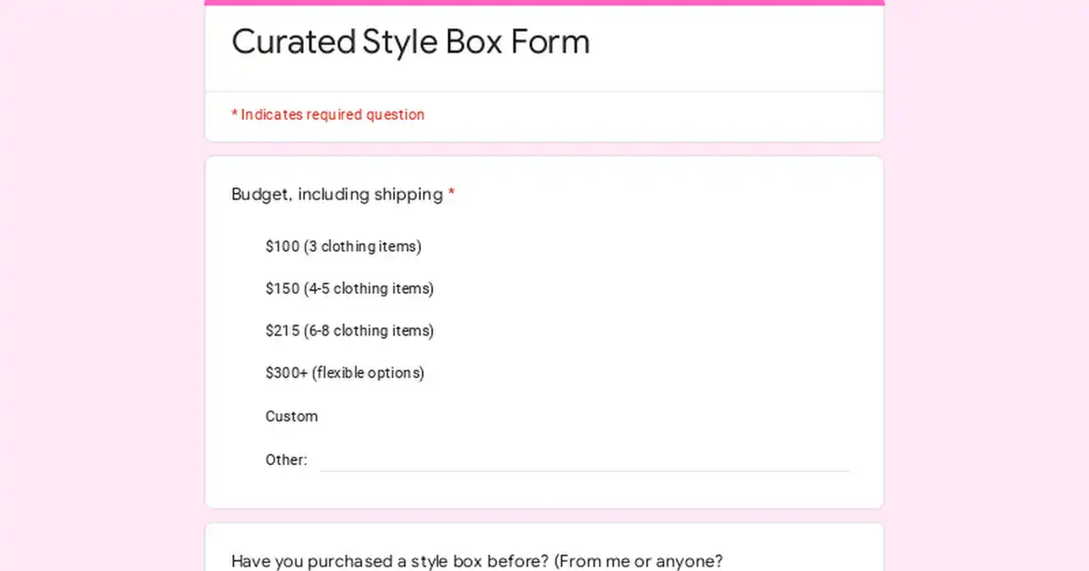 Curated Style Box Form