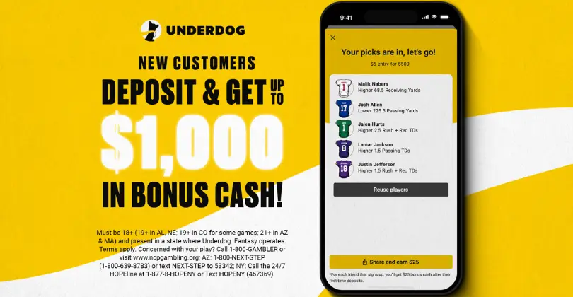 UNDERDOG: Place a $5 Entry, Get $100 INSTANTLY + FREE SQUARE