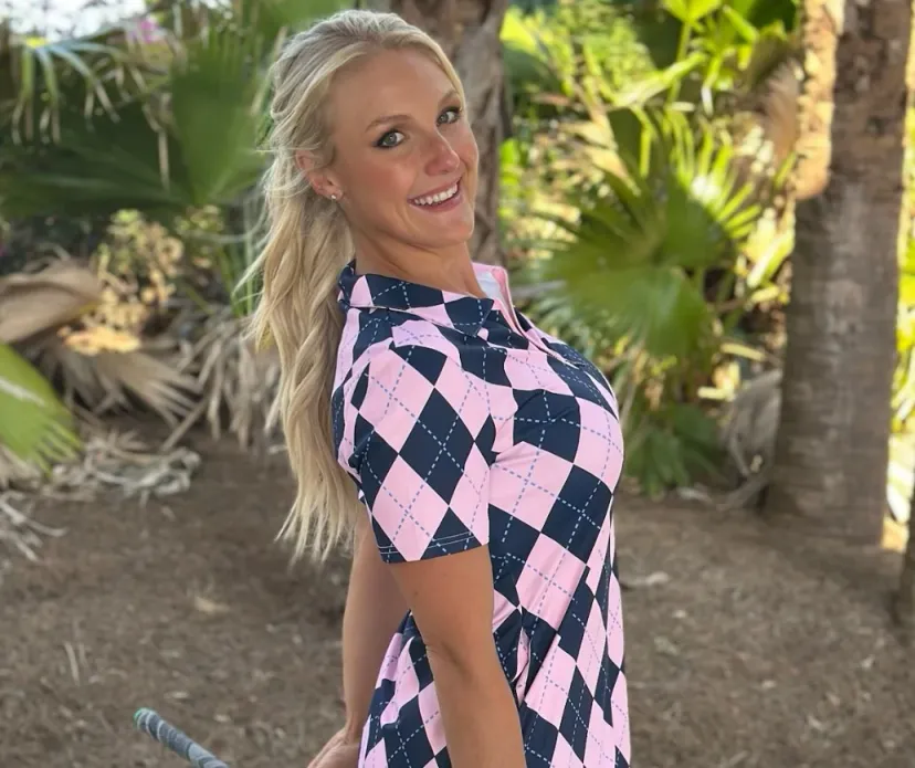 Pink and Navy Checkerboard Short-Sleeve Polo Dress