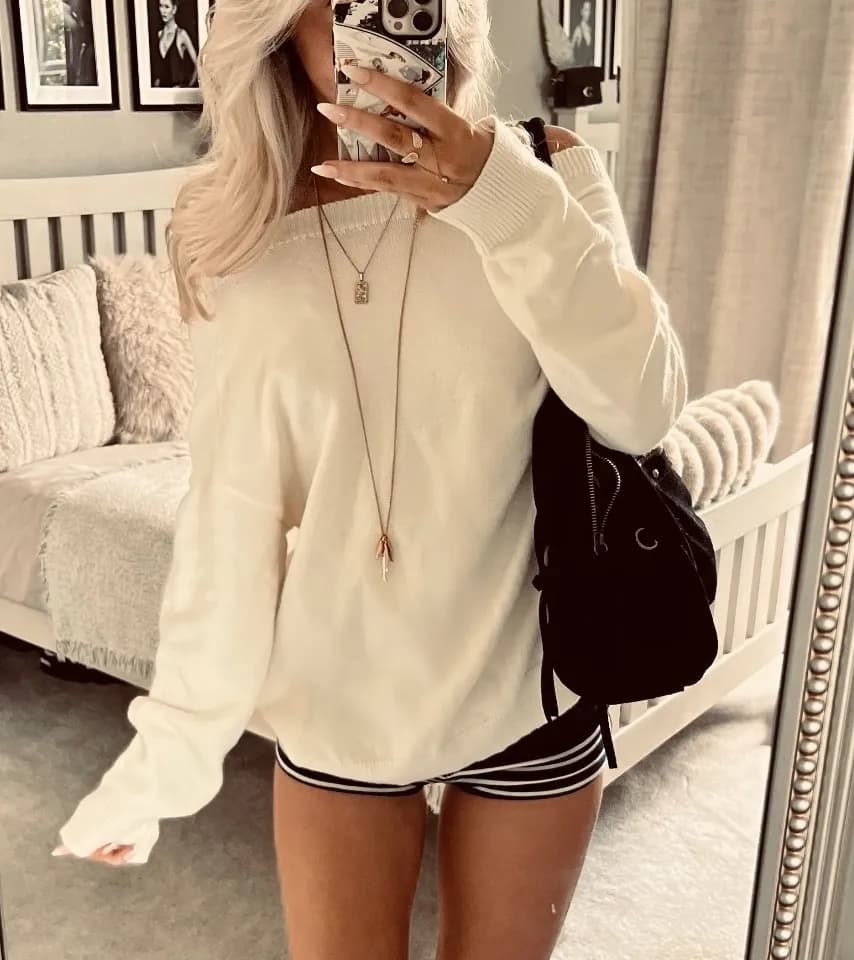 Cream off shoulder jumper