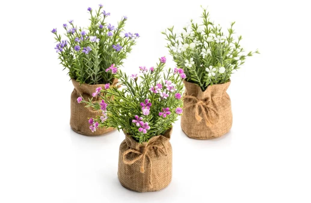 Artificial Flowers in Burlap Bags