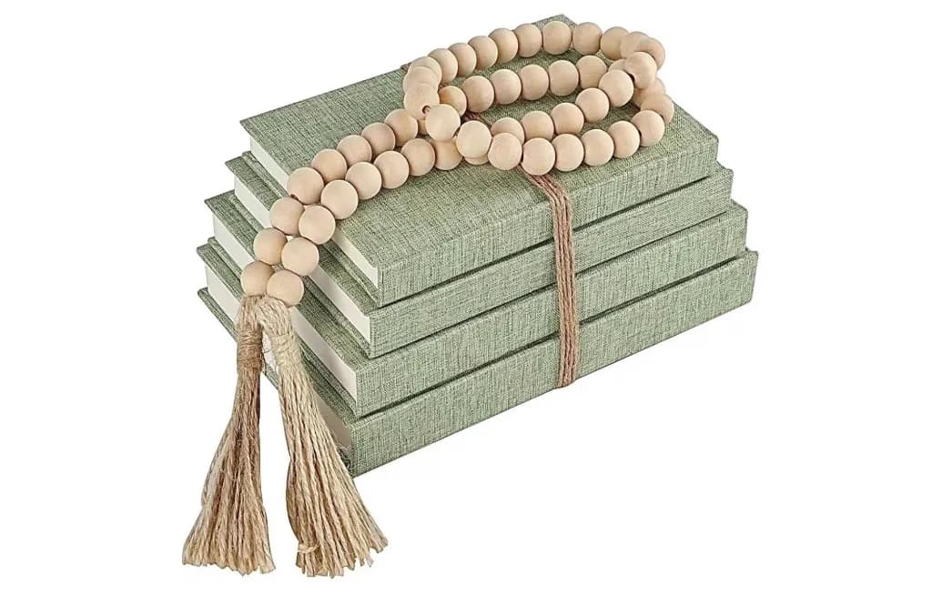 Linen Covered Decorative Books and Beaded Tassel