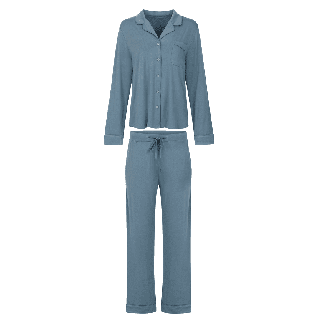 SLATE BLUE BAMBOO LONG SLEEVE LOUNGE SET 