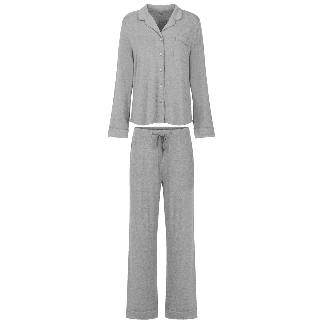 HEATHER GREY BAMBOO LONG SLEEVE LOUNGE SET 