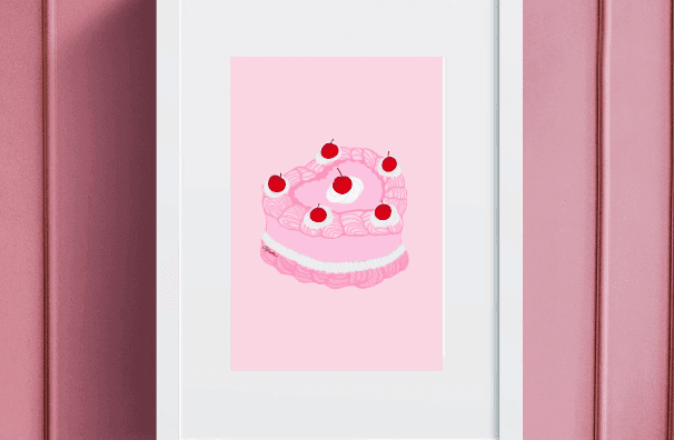 Cherry Pink Vintage Heart Cake With Pink Background Digital Download