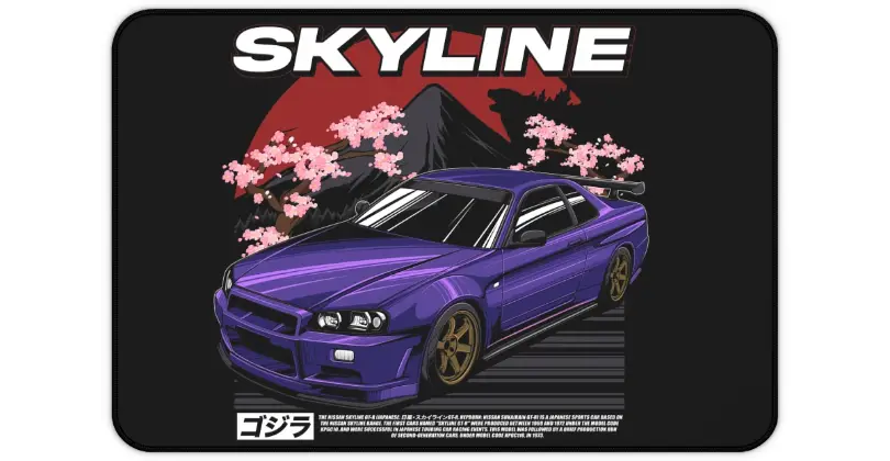 R34 GTR Desk Mat - Power & Cherry Blossoms