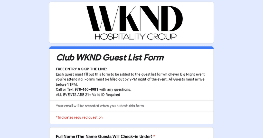 NEW ClubWknd Guest List Form (Boston, MA) 
