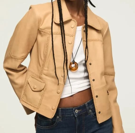 Braided Seamed Leather Jacket