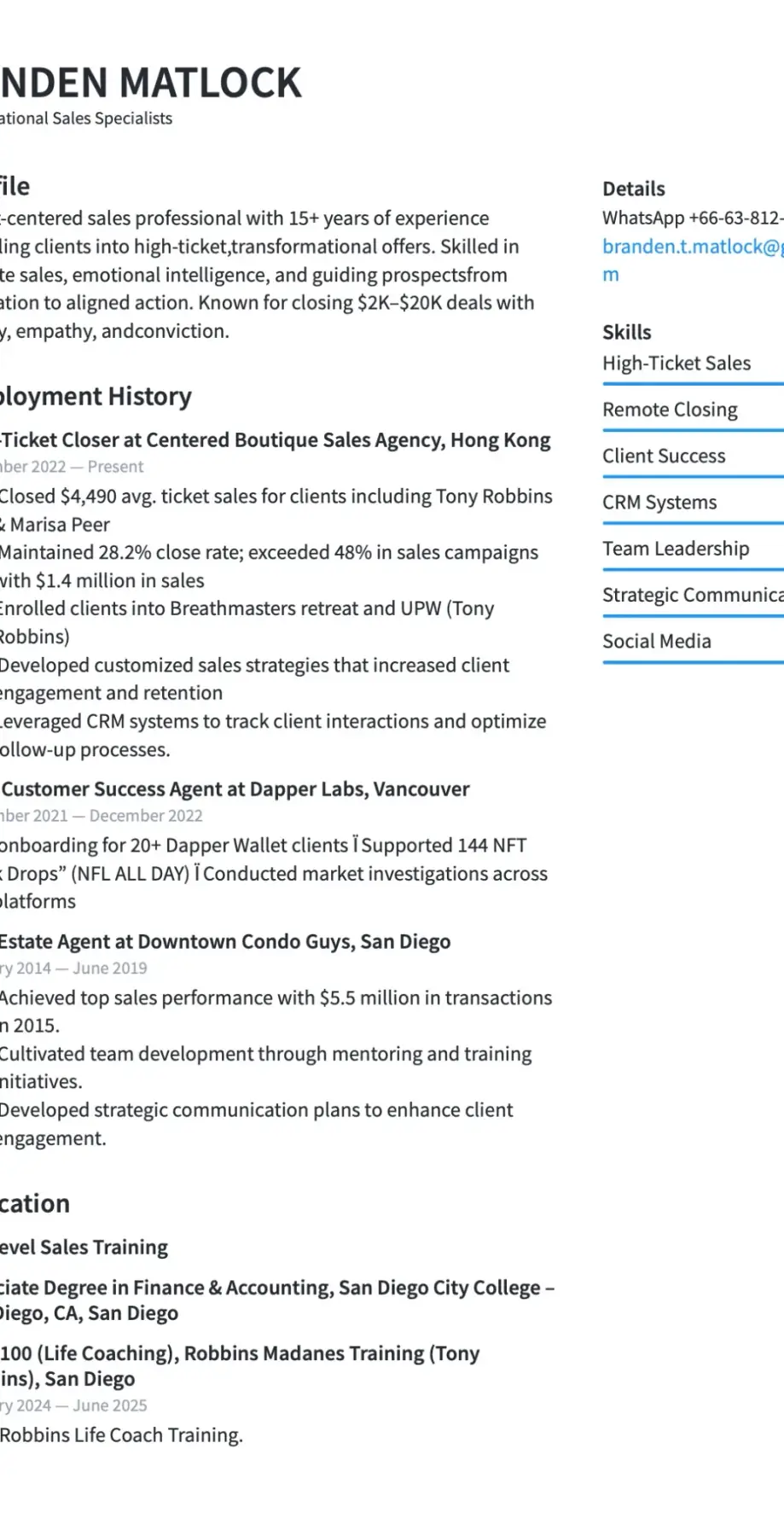 My Sales Resume