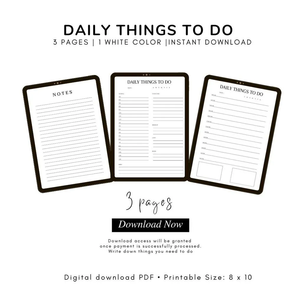 DAILY THINGS TO DO PLAN 3 PAGES