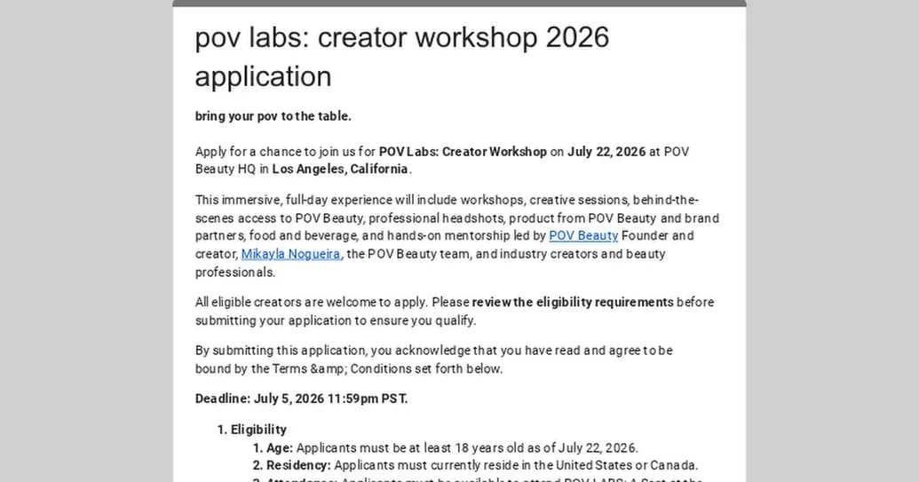 pov labs: creator workshop 2026 application