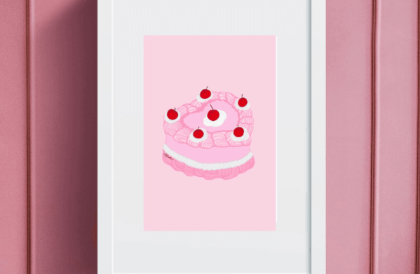 Cherry Pink Vintage Heart Cake With Pink Background Digital Download